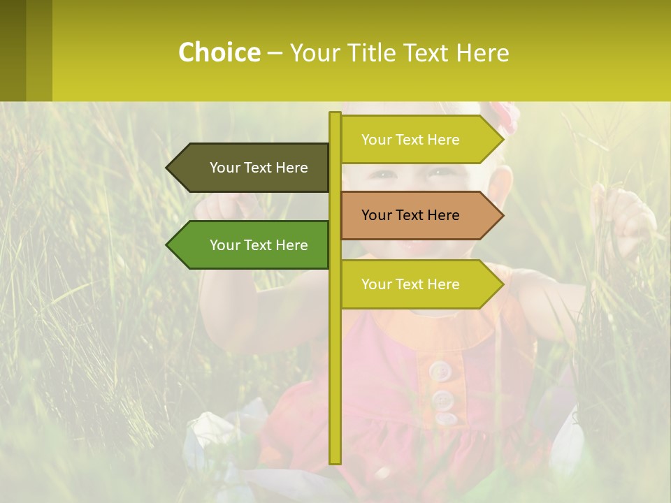 A Little Girl Sitting In The Grass With Her Hands Up PowerPoint Template