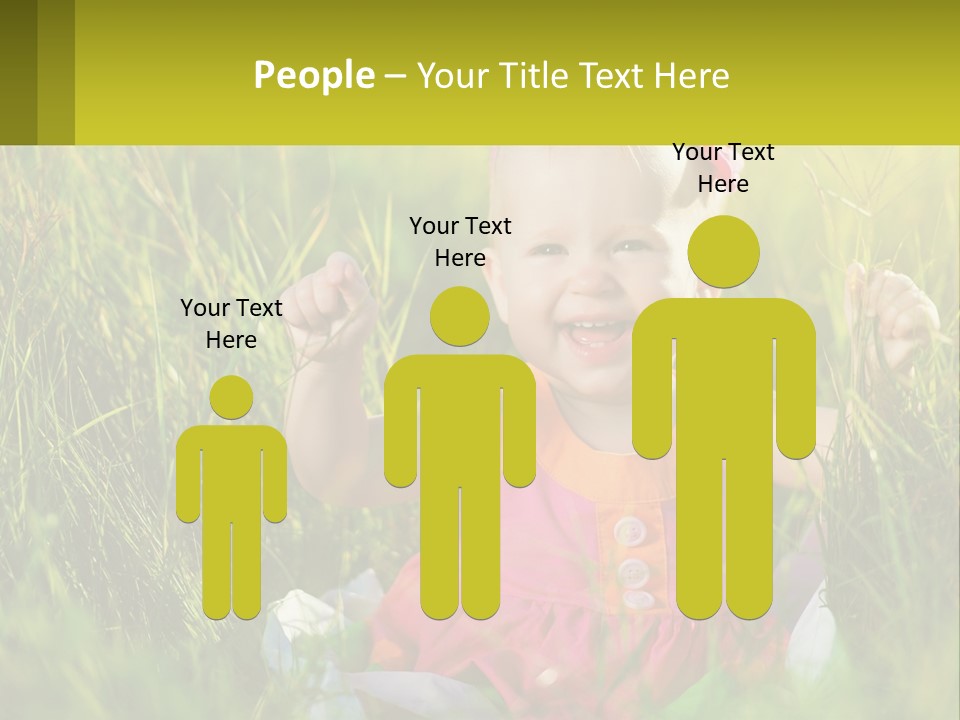 A Little Girl Sitting In The Grass With Her Hands Up PowerPoint Template