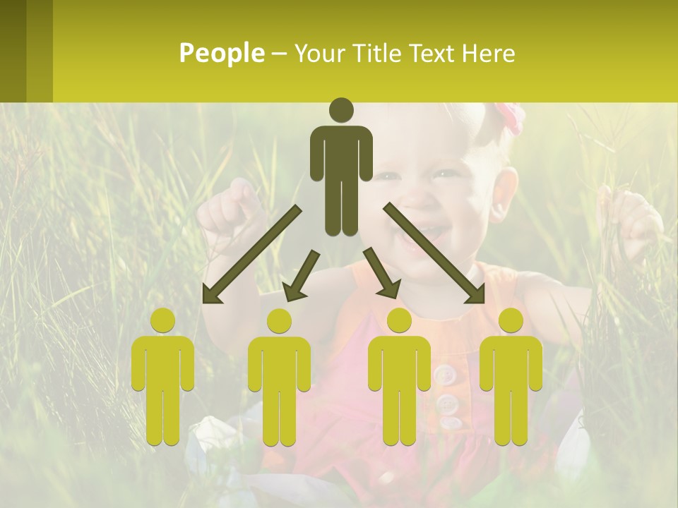 A Little Girl Sitting In The Grass With Her Hands Up PowerPoint Template