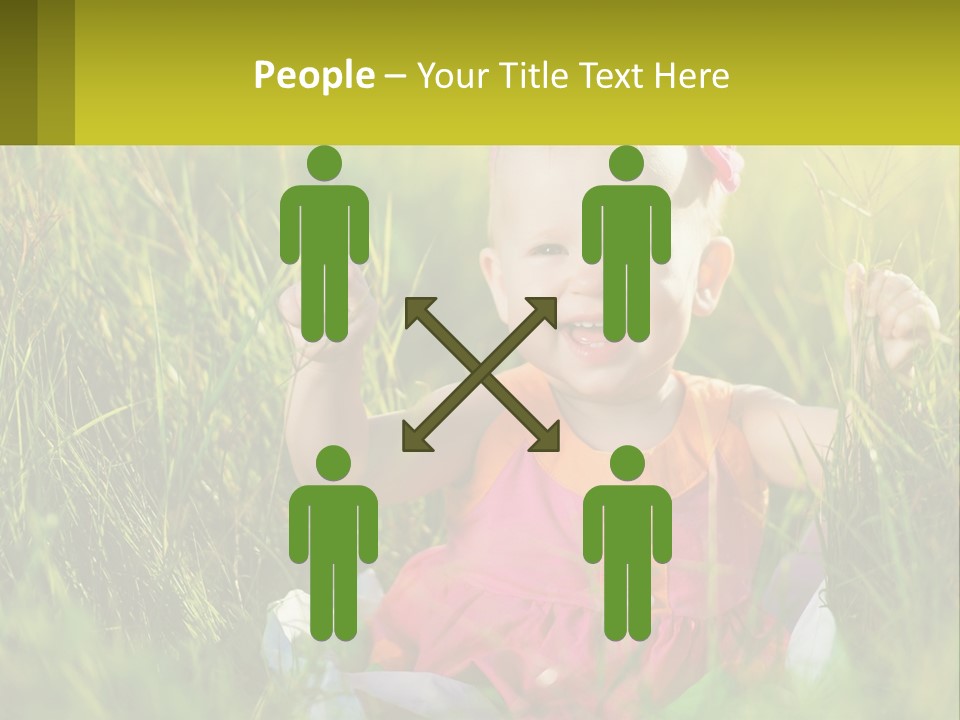 A Little Girl Sitting In The Grass With Her Hands Up PowerPoint Template
