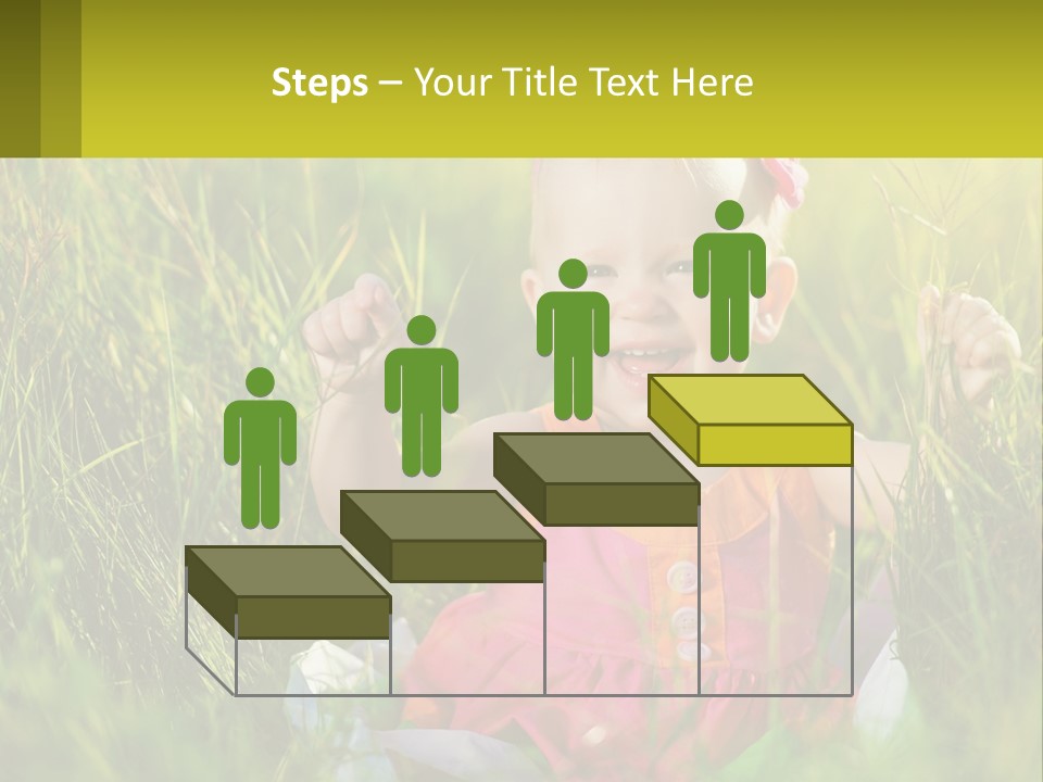 A Little Girl Sitting In The Grass With Her Hands Up PowerPoint Template