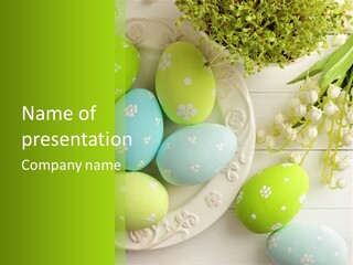 A Plate With Eggs And Flowers On It PowerPoint Template