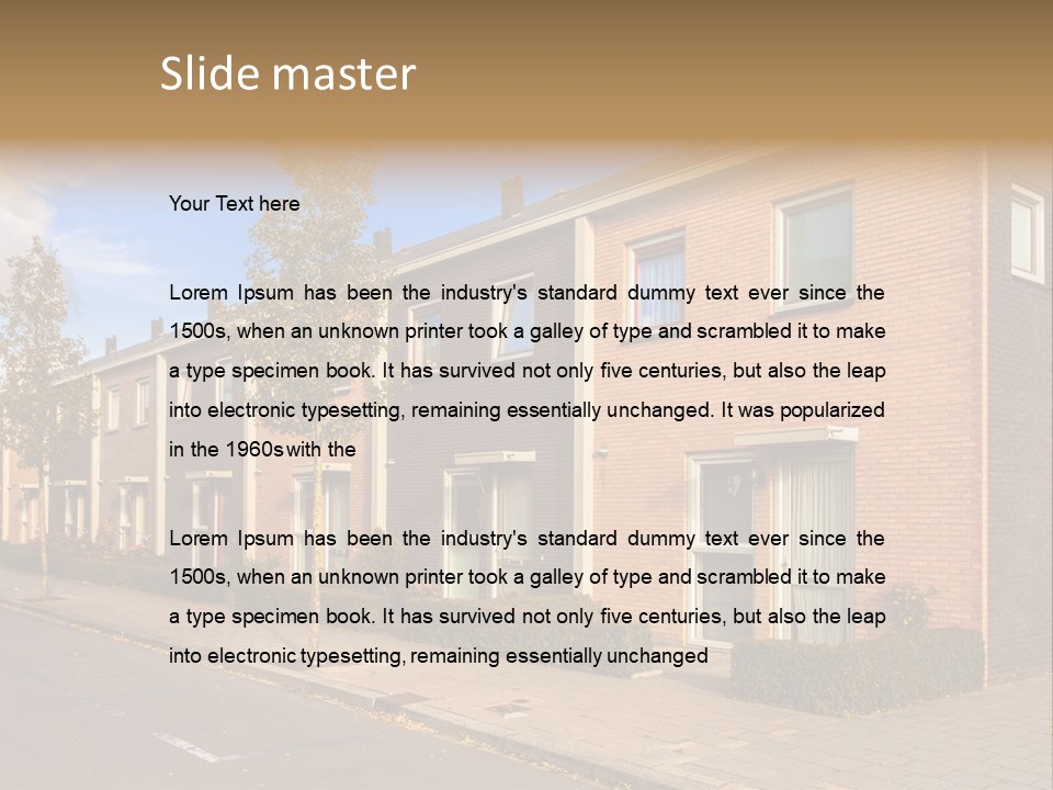 A Row Of Brick Houses With A Blue Sky In The Background PowerPoint Template