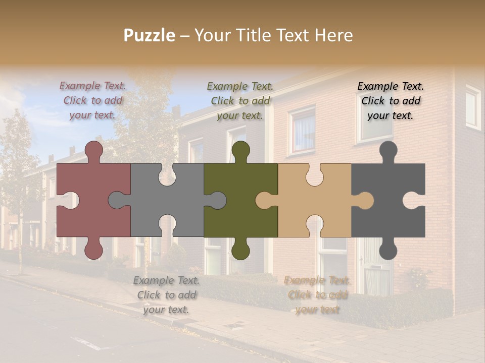 A Row Of Brick Houses With A Blue Sky In The Background PowerPoint Template