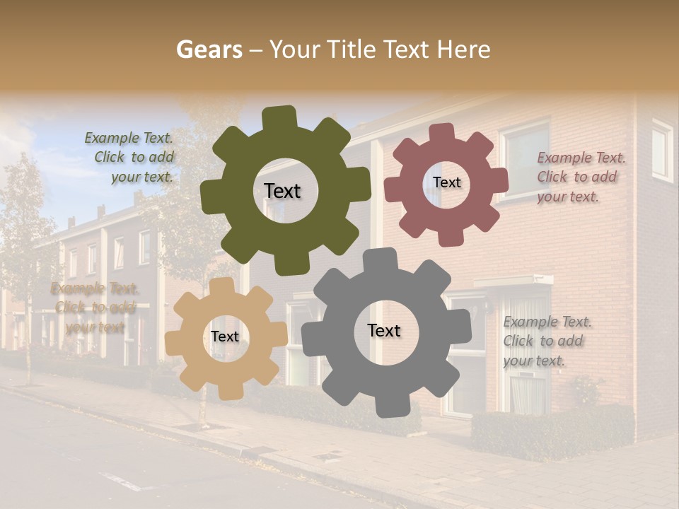 A Row Of Brick Houses With A Blue Sky In The Background PowerPoint Template