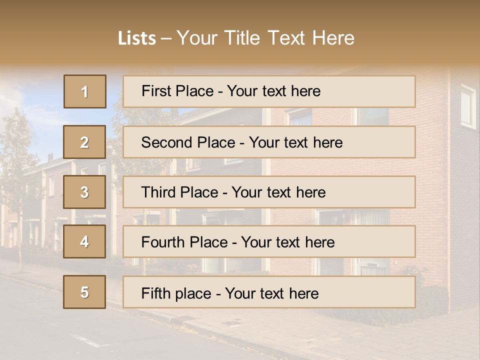 A Row Of Brick Houses With A Blue Sky In The Background PowerPoint Template