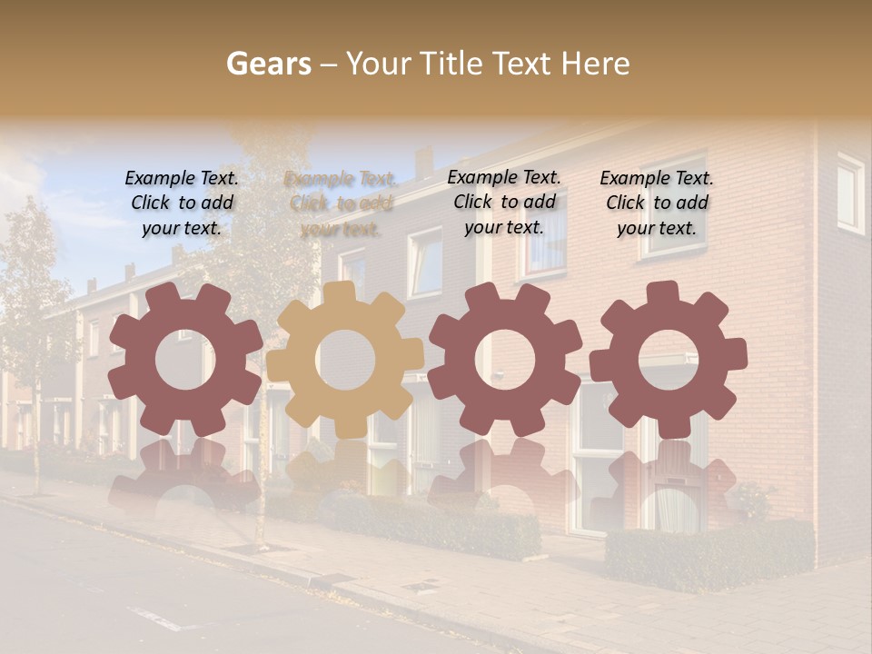 A Row Of Brick Houses With A Blue Sky In The Background PowerPoint Template
