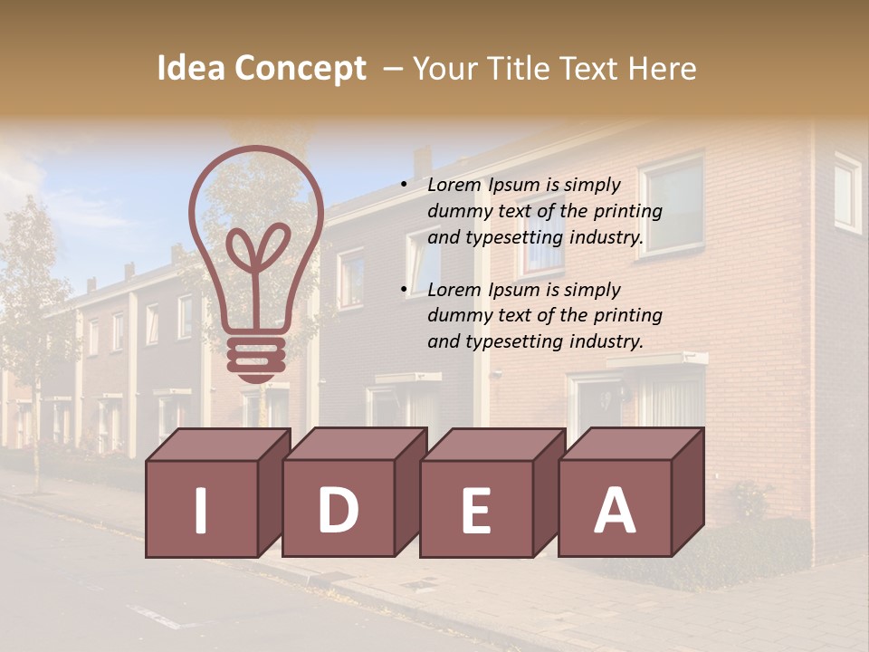 A Row Of Brick Houses With A Blue Sky In The Background PowerPoint Template