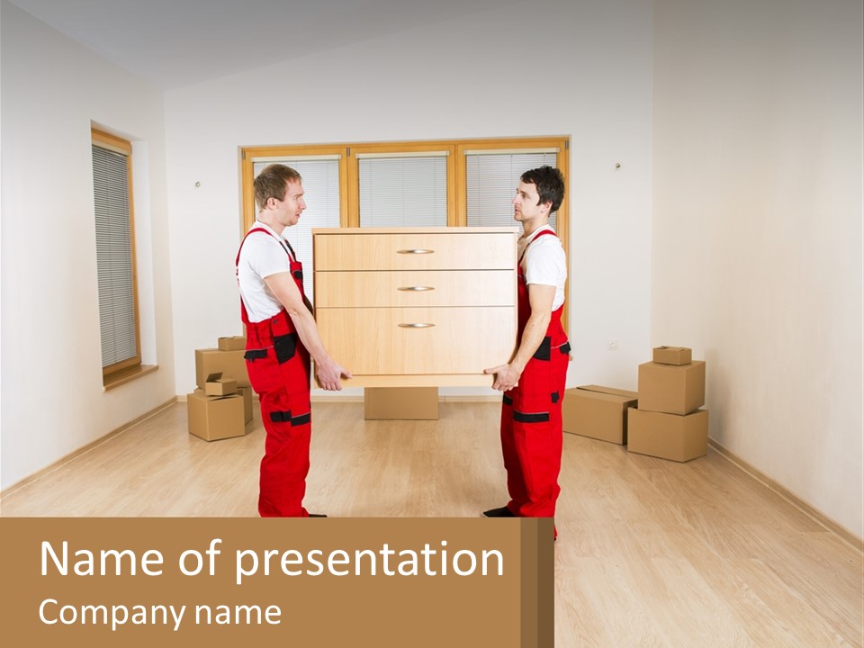 A Couple Of Men Standing Next To Each Other In A Room PowerPoint Template