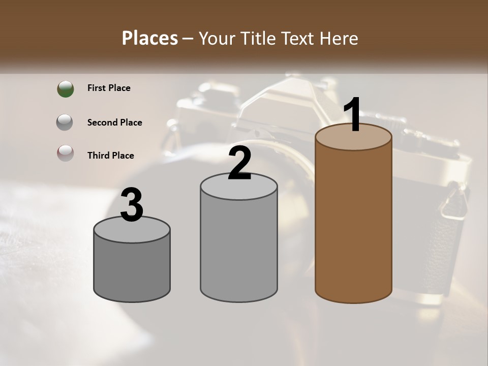 A Camera Sitting On Top Of A Wooden Table PowerPoint Template