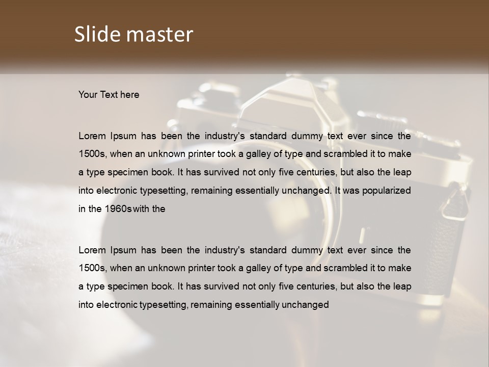 A Camera Sitting On Top Of A Wooden Table PowerPoint Template