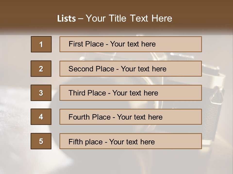 A Camera Sitting On Top Of A Wooden Table PowerPoint Template