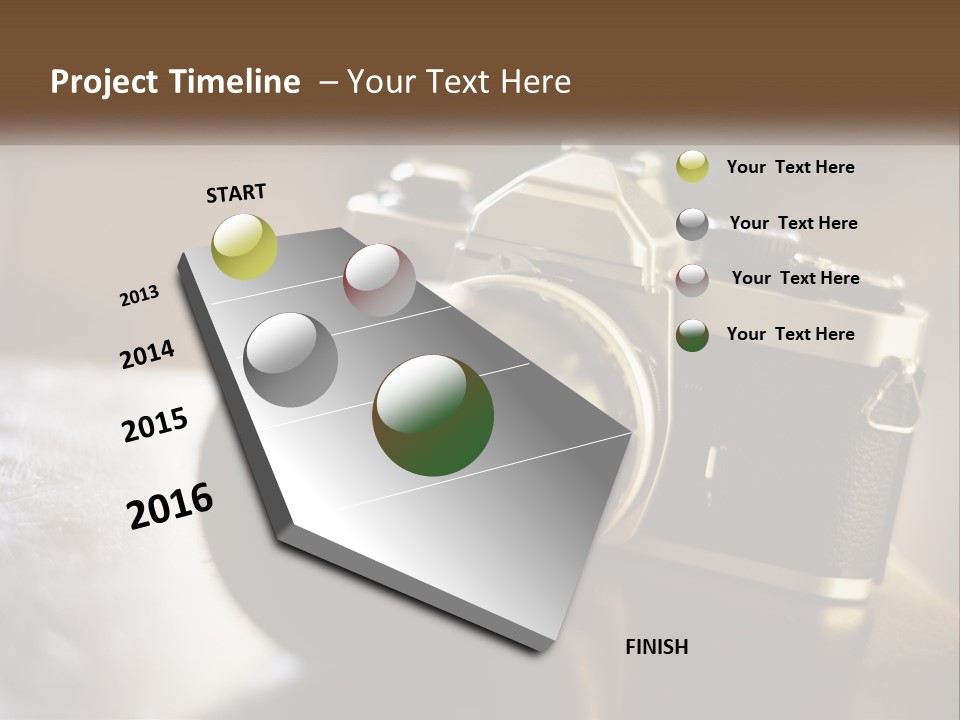 A Camera Sitting On Top Of A Wooden Table PowerPoint Template