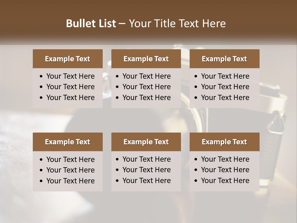 A Camera Sitting On Top Of A Wooden Table PowerPoint Template
