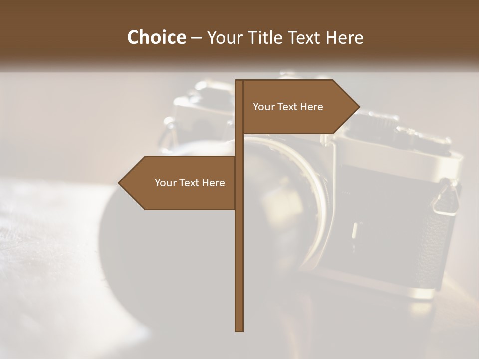 A Camera Sitting On Top Of A Wooden Table PowerPoint Template