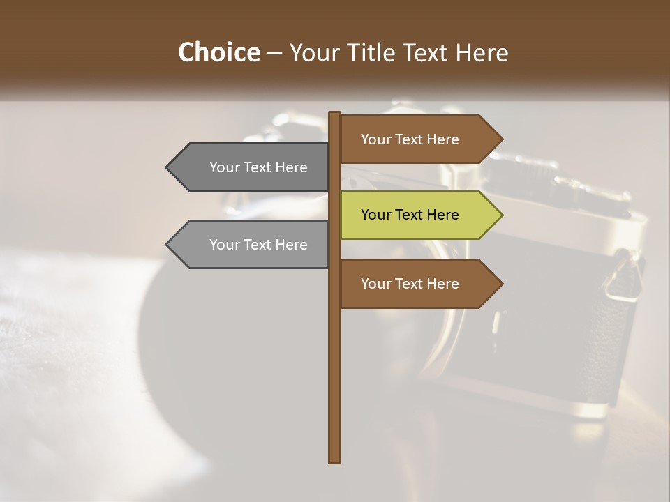 A Camera Sitting On Top Of A Wooden Table PowerPoint Template