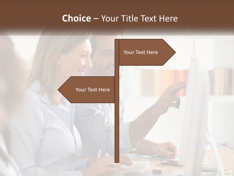 A Man And Woman Looking At A Computer Screen PowerPoint Template