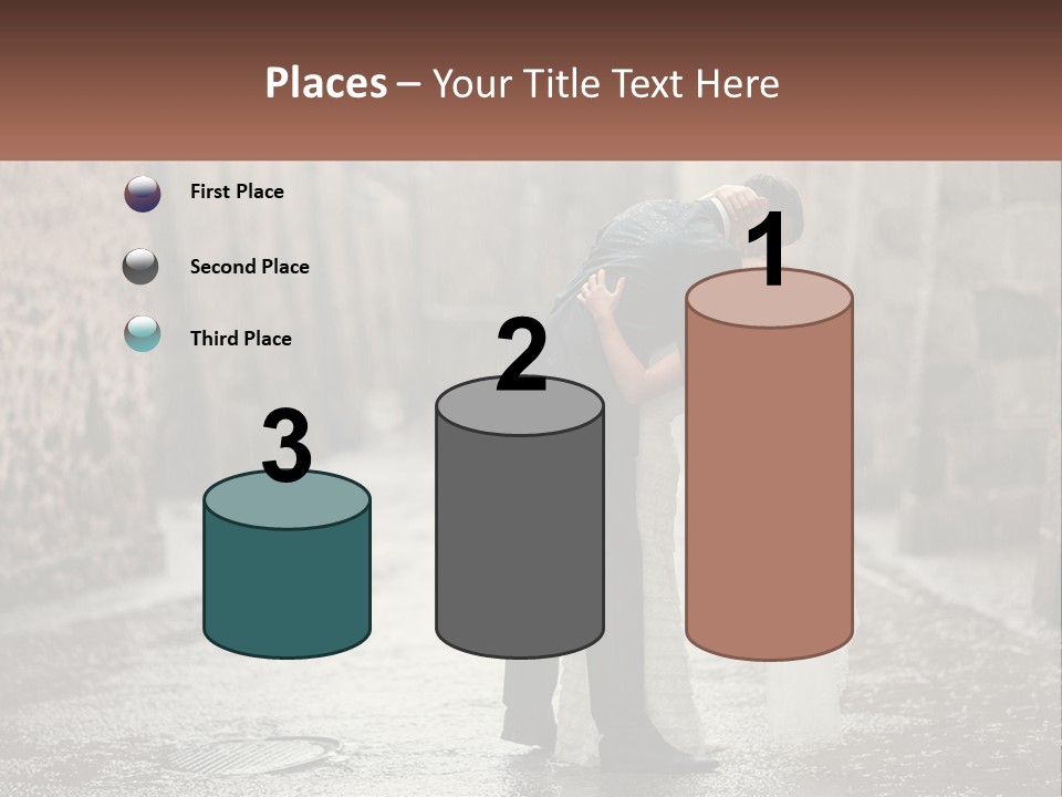 A Man And Woman Kissing In The Rain PowerPoint Template