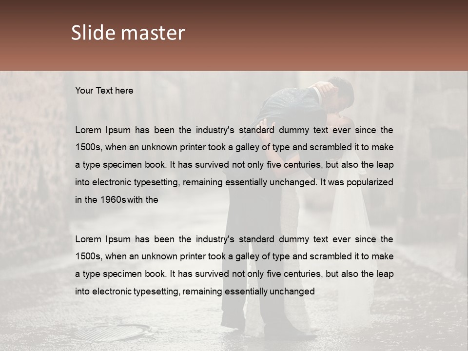 A Man And Woman Kissing In The Rain PowerPoint Template