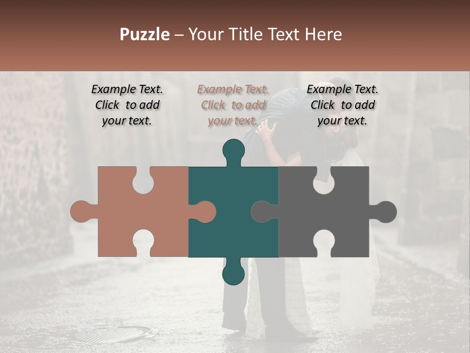 A Man And Woman Kissing In The Rain PowerPoint Template