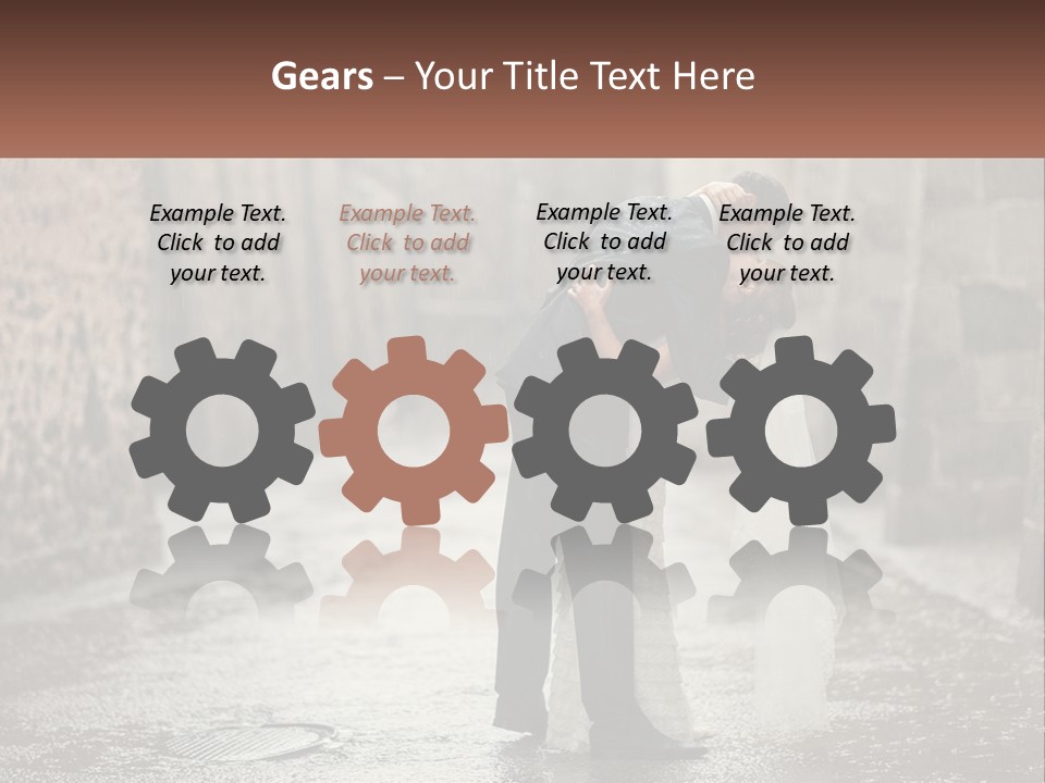 A Man And Woman Kissing In The Rain PowerPoint Template