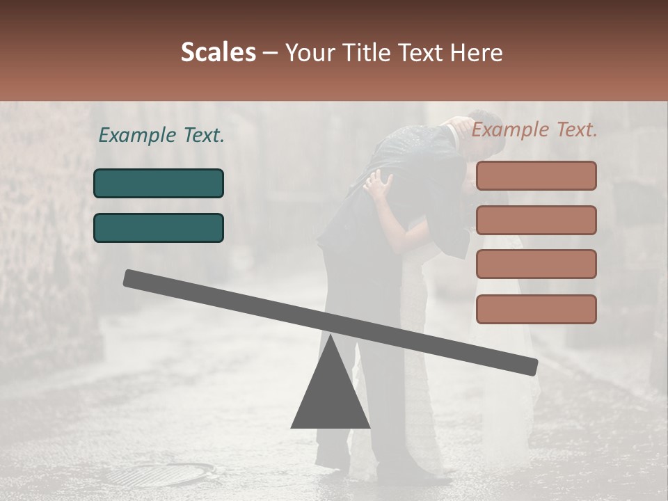 A Man And Woman Kissing In The Rain PowerPoint Template