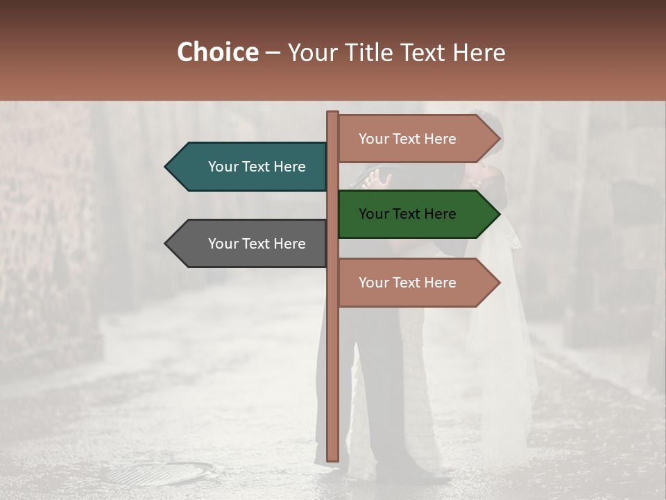 A Man And Woman Kissing In The Rain PowerPoint Template