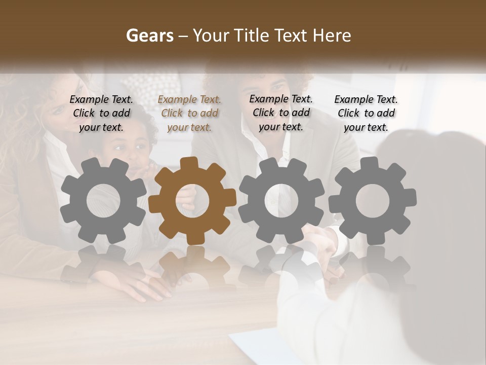 A Group Of People Sitting Around A Wooden Table PowerPoint Template