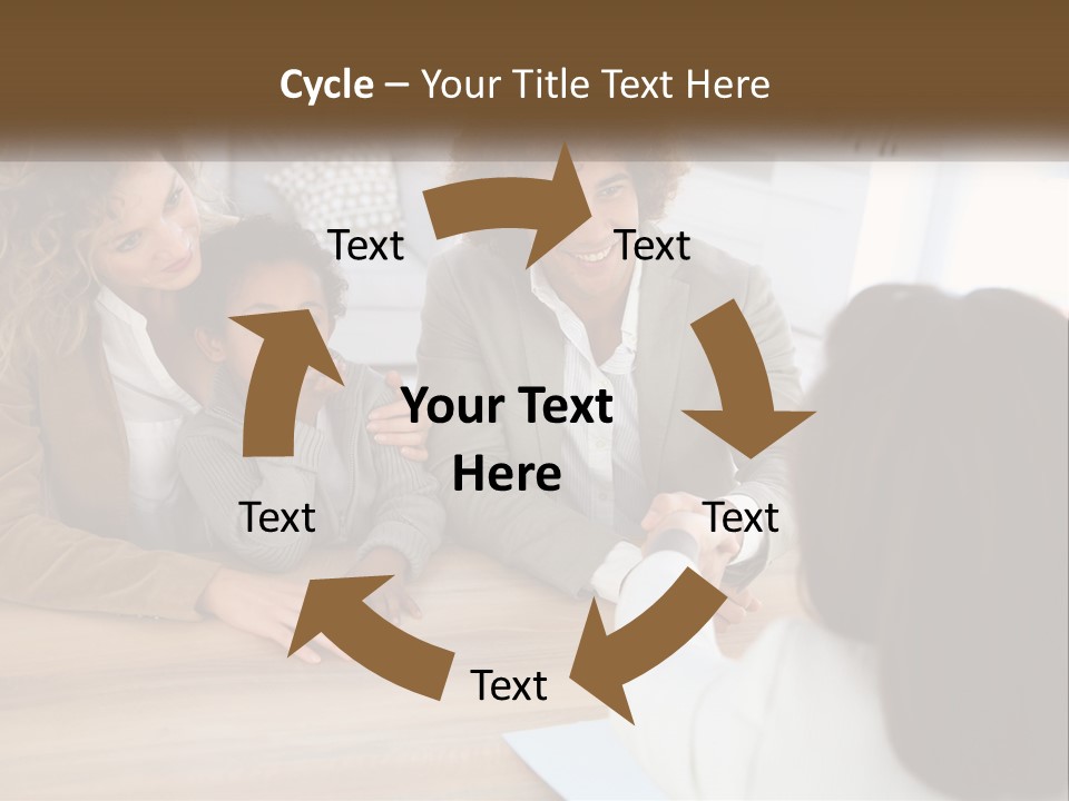 A Group Of People Sitting Around A Wooden Table PowerPoint Template