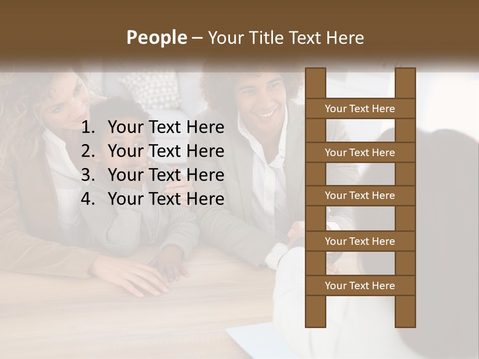 A Group Of People Sitting Around A Wooden Table PowerPoint Template
