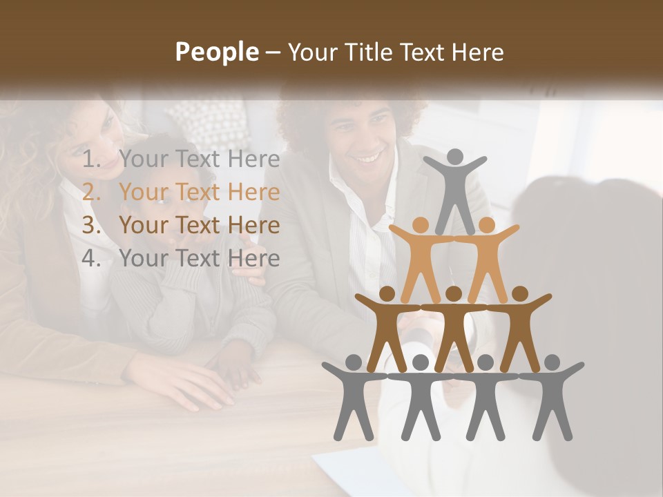 A Group Of People Sitting Around A Wooden Table PowerPoint Template