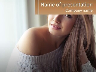 A Woman With Long Hair Is Posing For A Picture PowerPoint Template