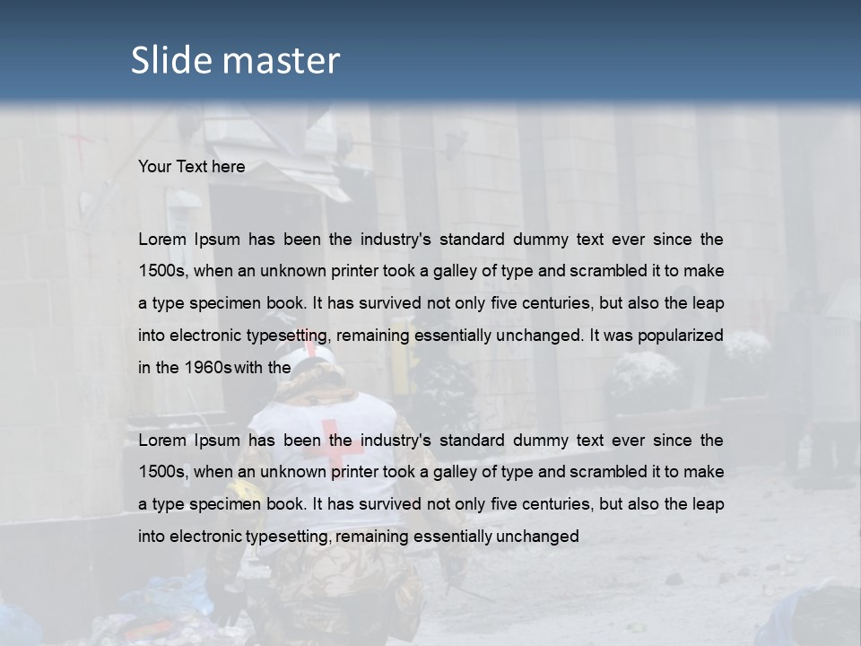 A Man Walking Down A Street In Front Of A Building PowerPoint Template