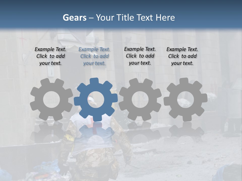 A Man Walking Down A Street In Front Of A Building PowerPoint Template