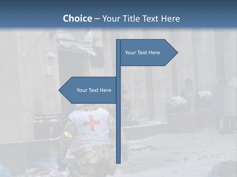 A Man Walking Down A Street In Front Of A Building PowerPoint Template