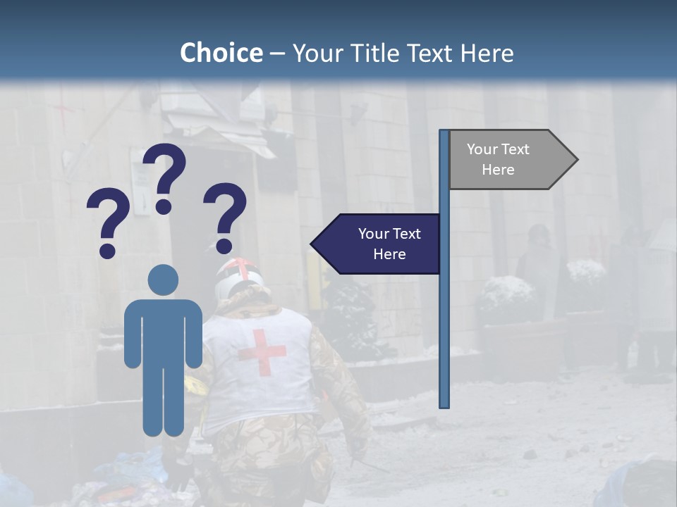 A Man Walking Down A Street In Front Of A Building PowerPoint Template