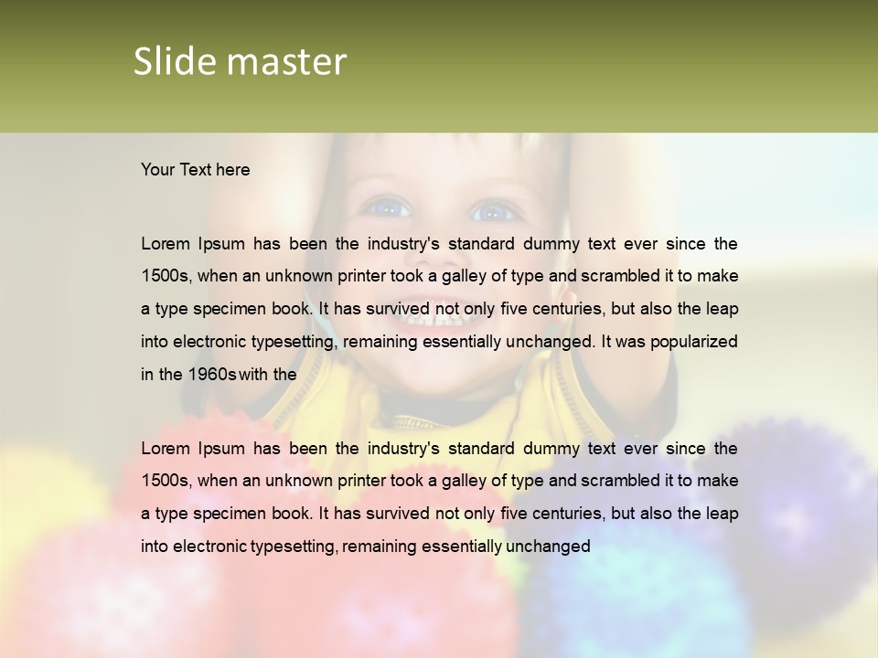 A Young Boy Is Holding His Head Above A Pile Of Balls PowerPoint Template