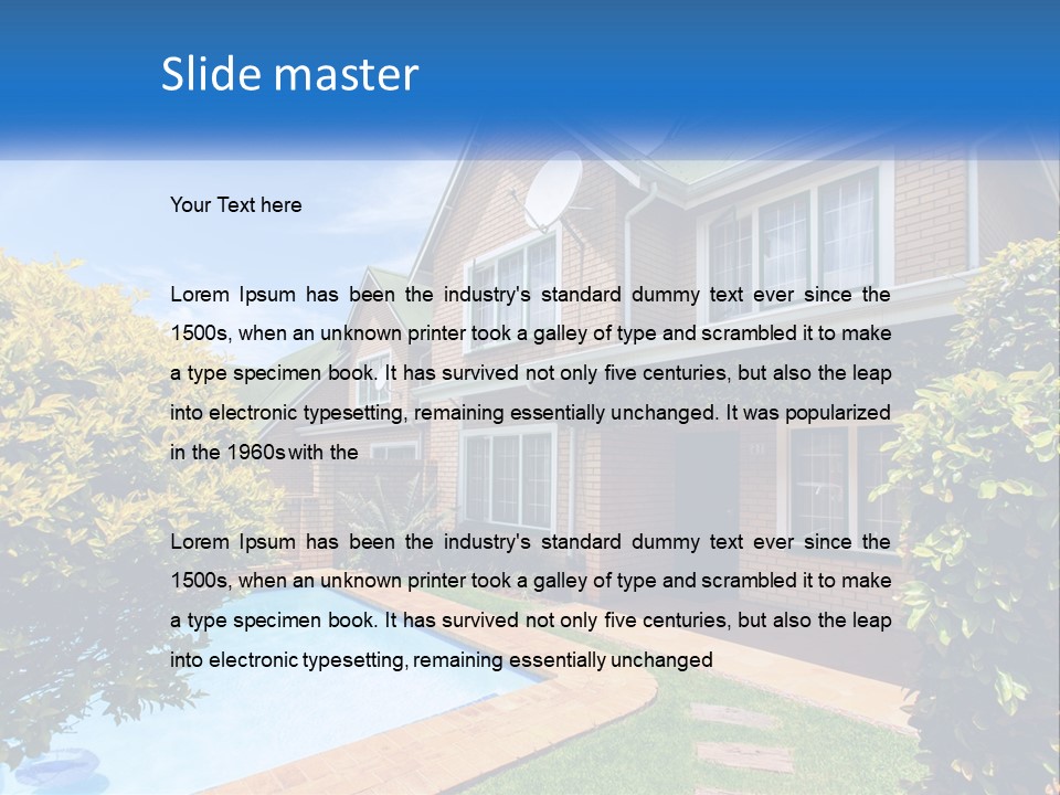 A House With A Swimming Pool In Front Of It PowerPoint Template
