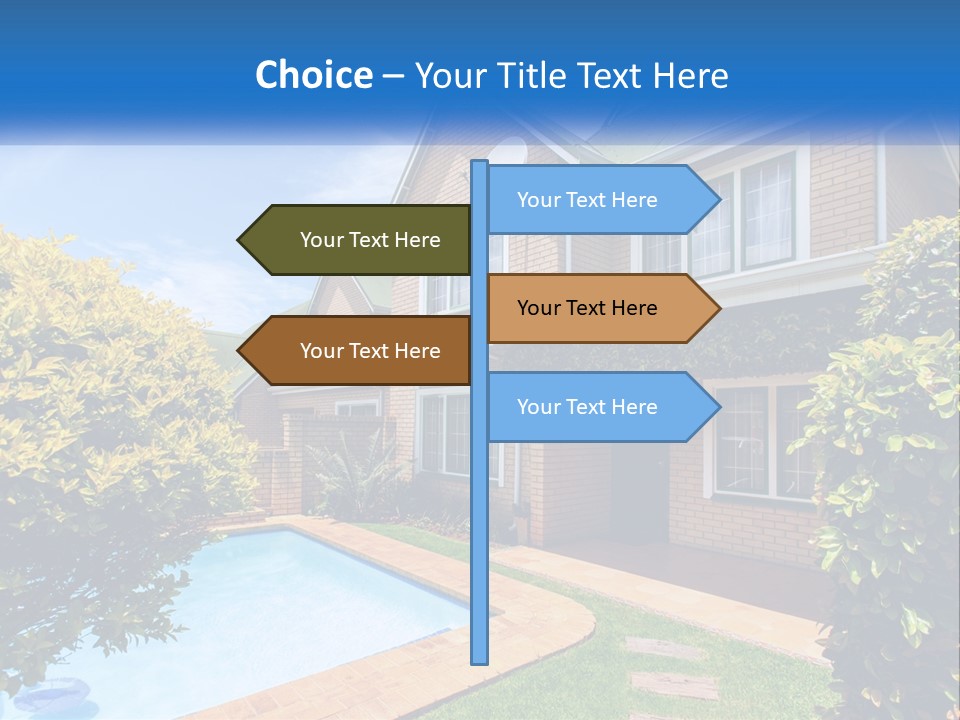 A House With A Swimming Pool In Front Of It PowerPoint Template