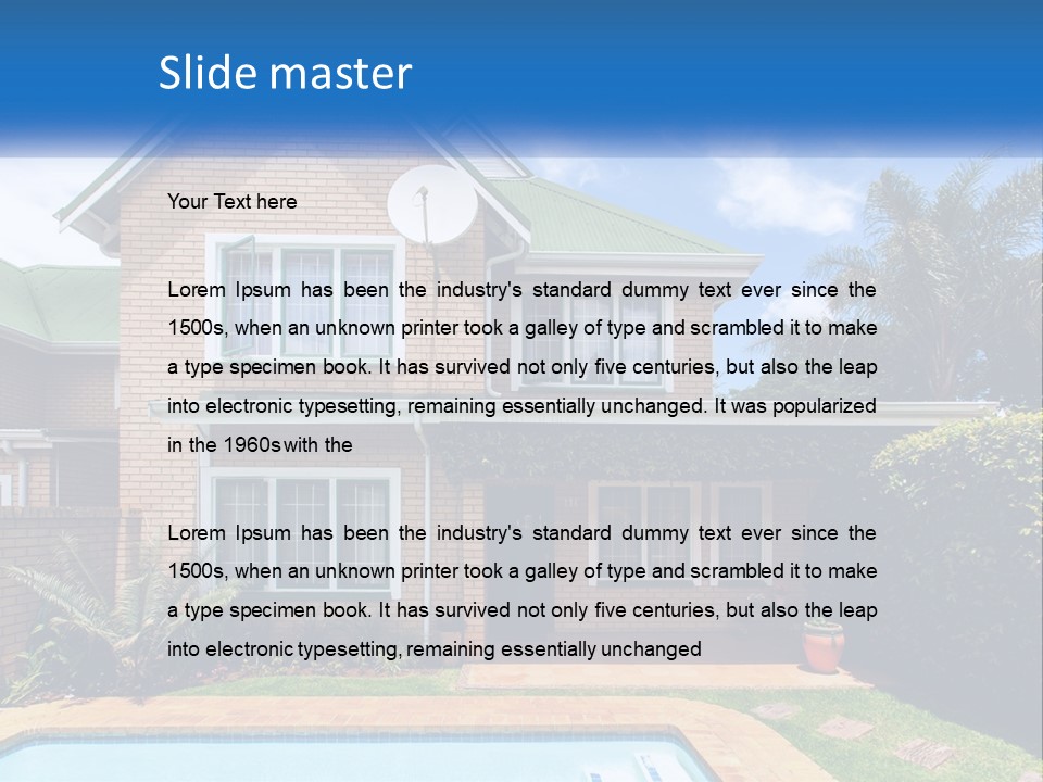 A House With A Swimming Pool In Front Of It PowerPoint Template