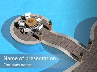 A Pool With A Table And Chairs Next To It PowerPoint Template