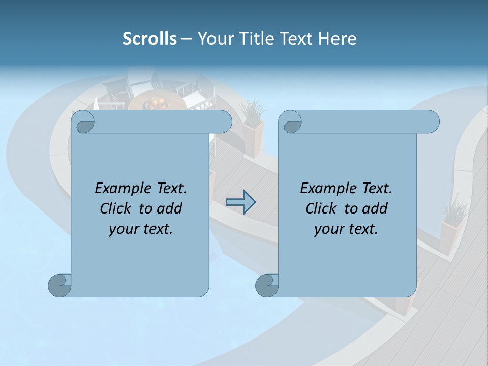 A Pool With A Table And Chairs Next To It PowerPoint Template