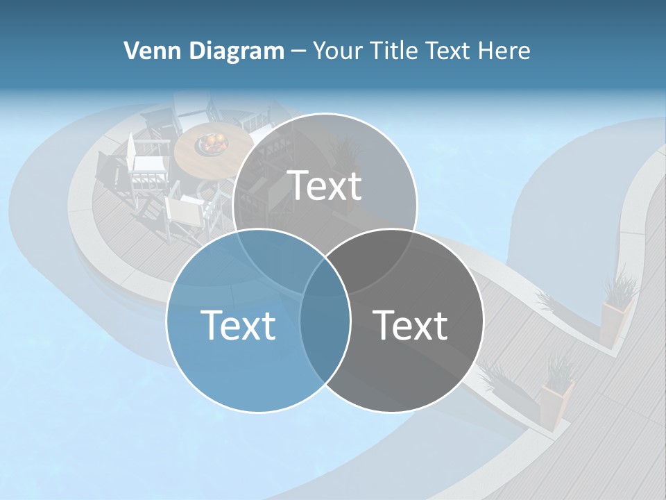 A Pool With A Table And Chairs Next To It PowerPoint Template