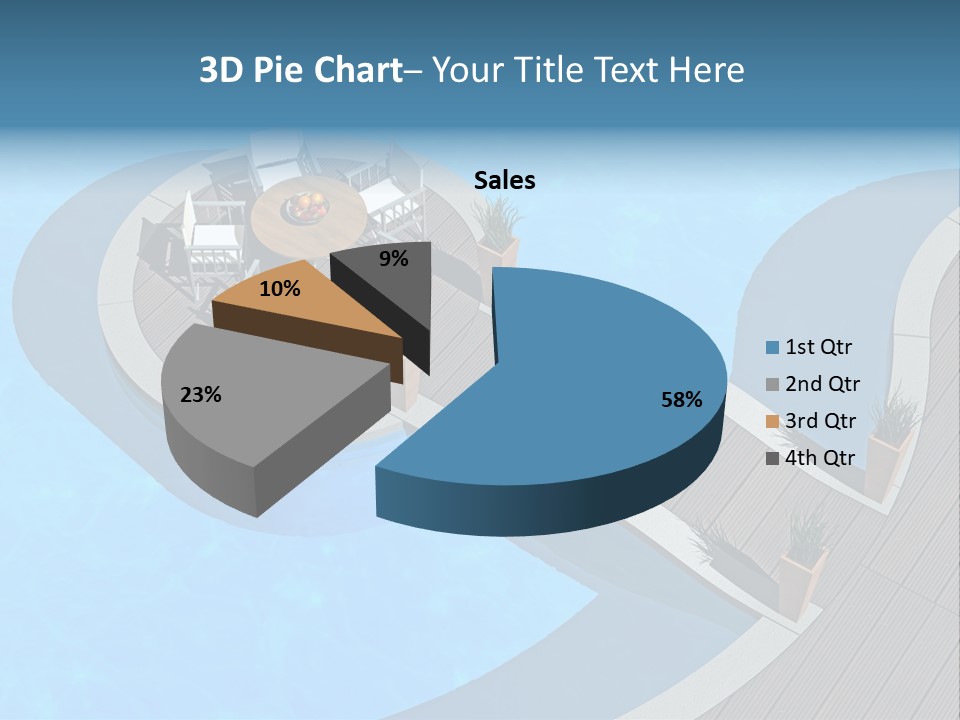 A Pool With A Table And Chairs Next To It PowerPoint Template