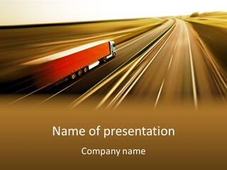 A Truck Driving Down A Highway With A Blurry Background PowerPoint Template