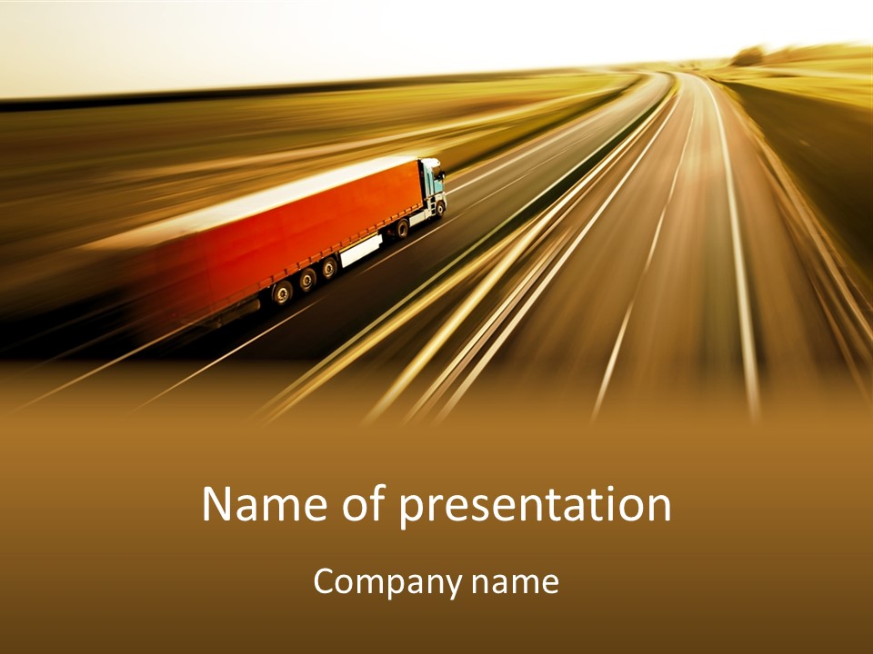 A Truck Driving Down A Highway With A Blurry Background PowerPoint Template
