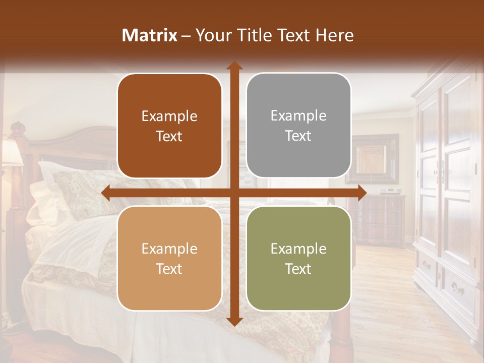A Bedroom With A Large Bed And A Wooden Dresser PowerPoint Template