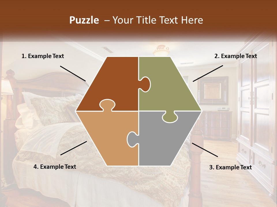 A Bedroom With A Large Bed And A Wooden Dresser PowerPoint Template