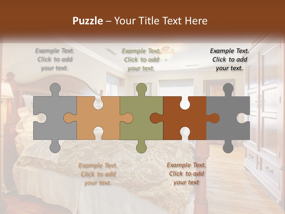 A Bedroom With A Large Bed And A Wooden Dresser PowerPoint Template