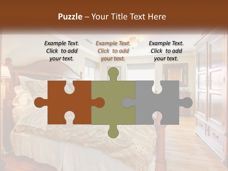 A Bedroom With A Large Bed And A Wooden Dresser PowerPoint Template